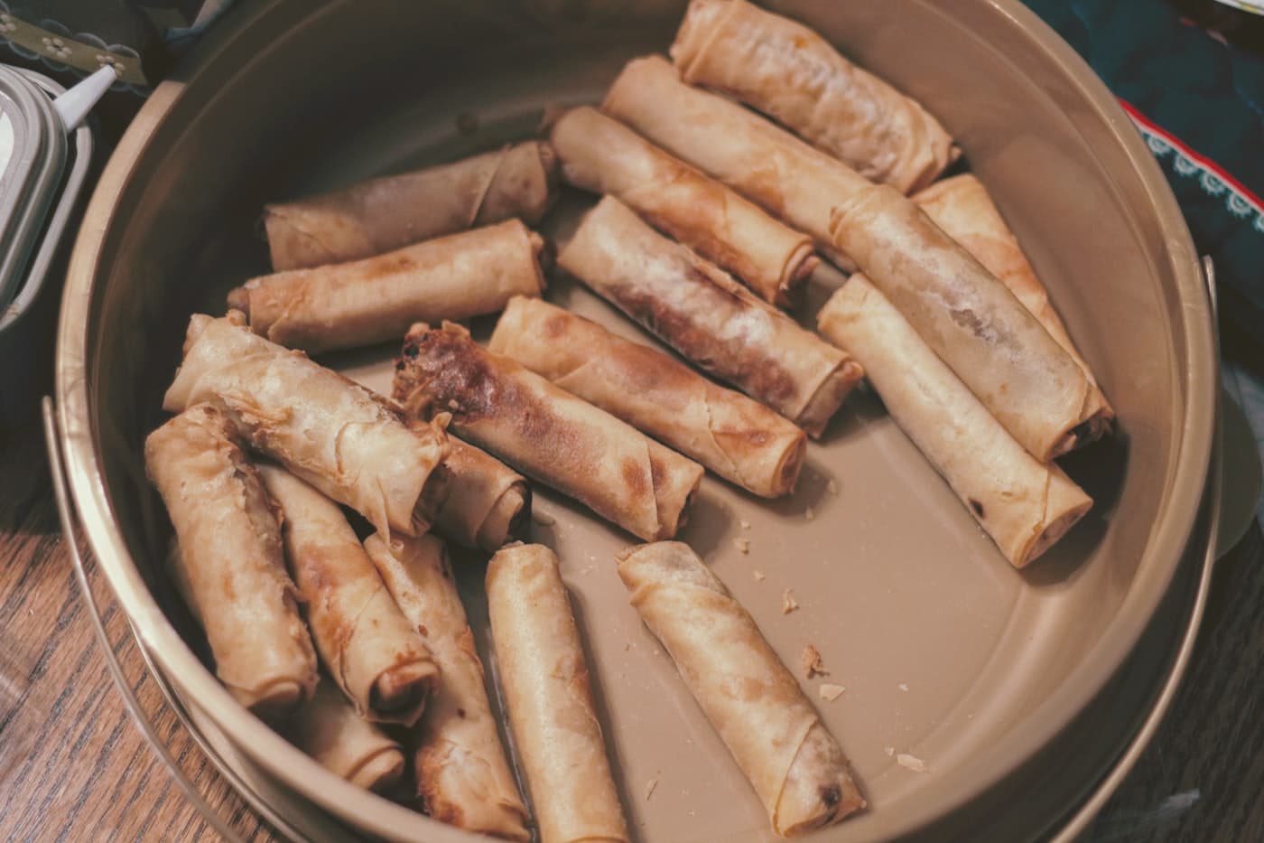 Freshly fried spring rolls on a plate