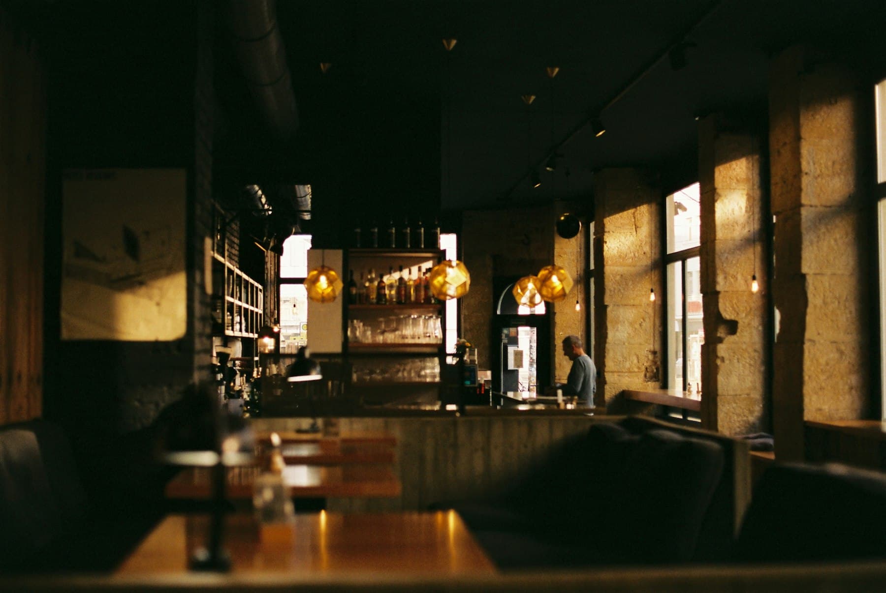 A dimly lit dining room
