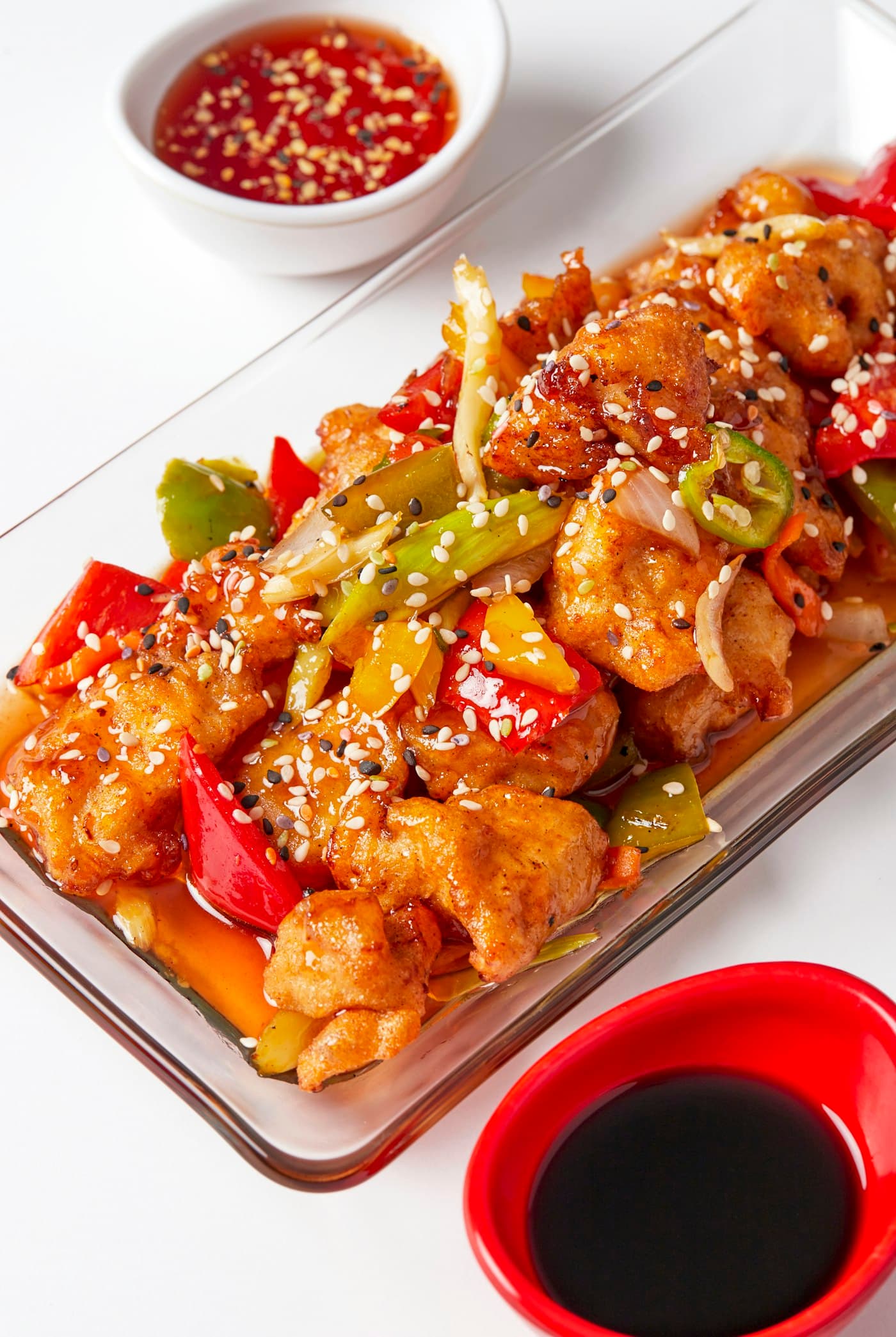 Crispy chicken with peppers in a sweet and sour sauce